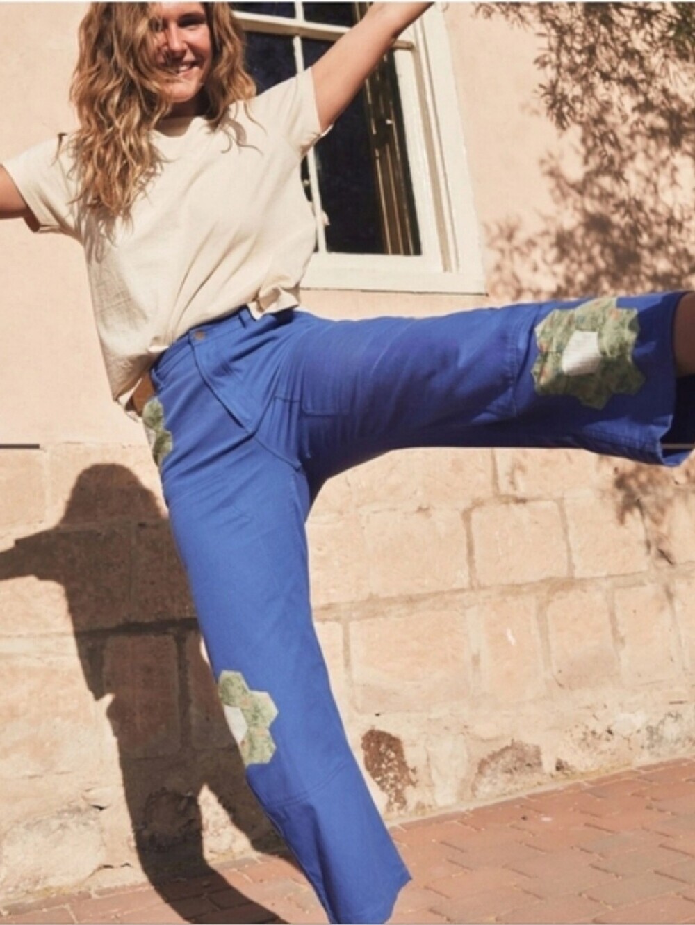 Christy Dawn Aiden Floral Patchwork Organic Cotton Pants Blue Size 27 Grandma
